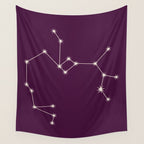 Sagittarius Zodiac Star Constellation Line Art Plum Purple Wall Tapestry Gallery Image 4
