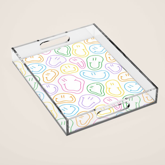 Colorful happy smiling face cartoon pattern Acrylic Tray Gallery Image 1