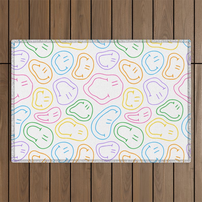 Colorful happy smiling face cartoon pattern Outdoor Rug Gallery Image 1