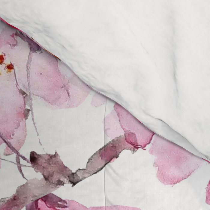 pink cherry blossom watercolor 2020 Comforter Gallery Image 4