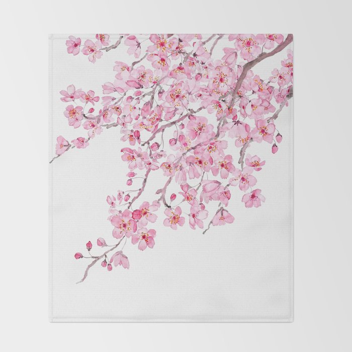 pink cherry blossom watercolor 2020 Throw Blanket Gallery Image 2