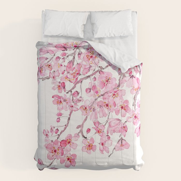 pink cherry blossom watercolor 2020 Comforter Gallery Image 6