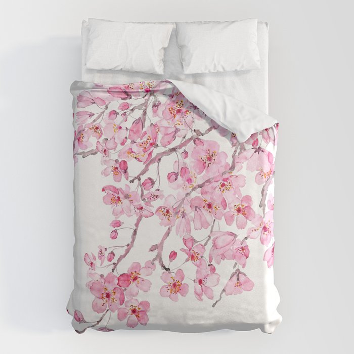pink cherry blossom watercolor 2020 Duvet Cover Gallery Image 1