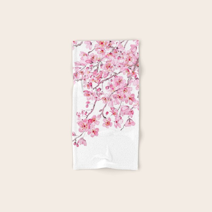 pink cherry blossom watercolor 2020 Bath Towel Gallery Image 1