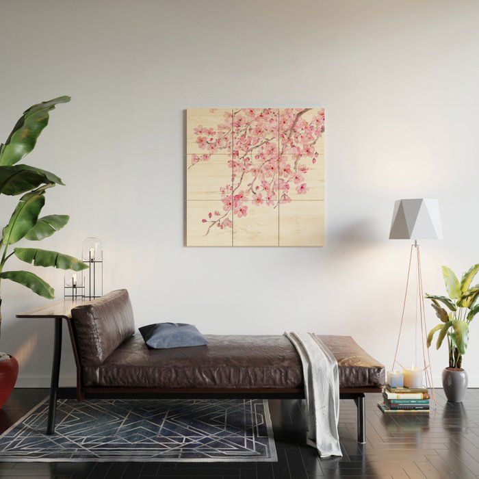 pink cherry blossom watercolor 2020 Wood Wall Art Gallery Image 2