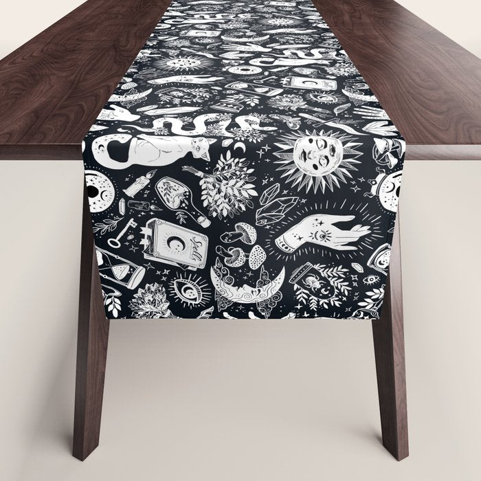 Witchy Things In Black And White Table Runner Gallery Image 1