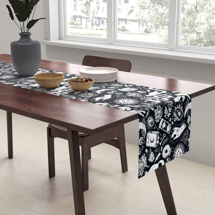 Witchy Things In Black And White Table Runner Gallery Image 2