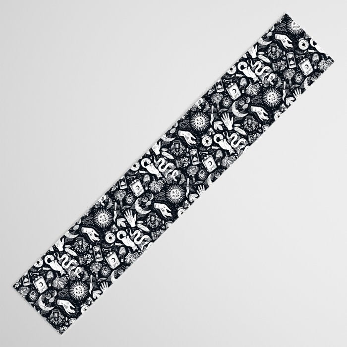 Witchy Things In Black And White Table Runner Gallery Image 3