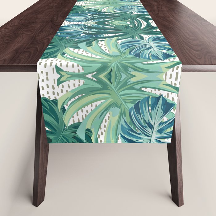 Tropical Palms, Green and Blue, Abstract Table Runner Gallery Image 1