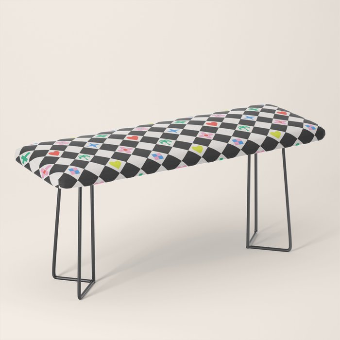 Tropical Vacation Symbols Black and White Harlequin Diamond Grid Bench Gallery Image 1
