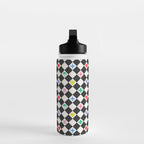 Tropical Vacation Symbols Black and White Harlequin Diamond Grid Water Bottle Gallery Image 3