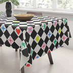 Tropical Vacation Symbols Black and White Harlequin Diamond Grid Tablecloth Gallery Image 3
