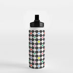 Tropical Vacation Symbols Black and White Harlequin Diamond Grid Water Bottle Gallery Image 2