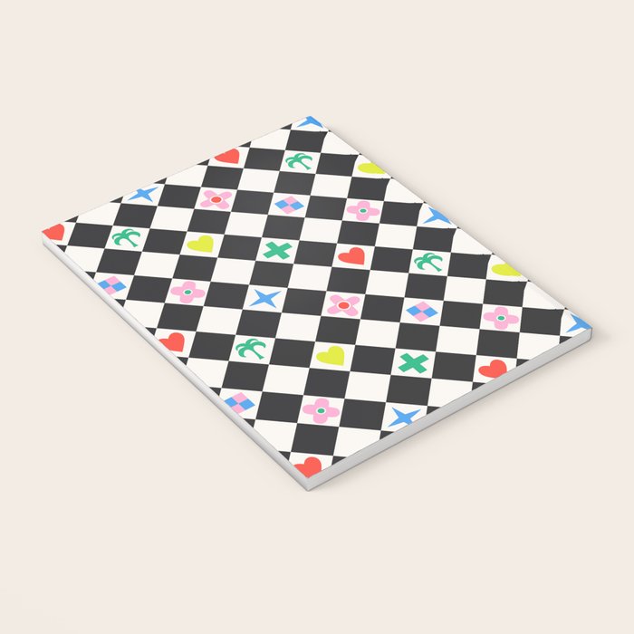 Tropical Vacation Symbols Black and White Harlequin Diamond Grid Notebook Gallery Image 3