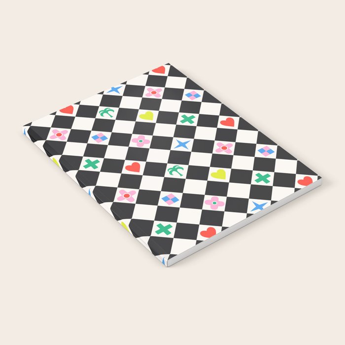 Tropical Vacation Symbols Black and White Harlequin Diamond Grid Notebook Gallery Image 2