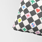 Tropical Vacation Symbols Black and White Harlequin Diamond Grid Pillow Sham Gallery Image 4
