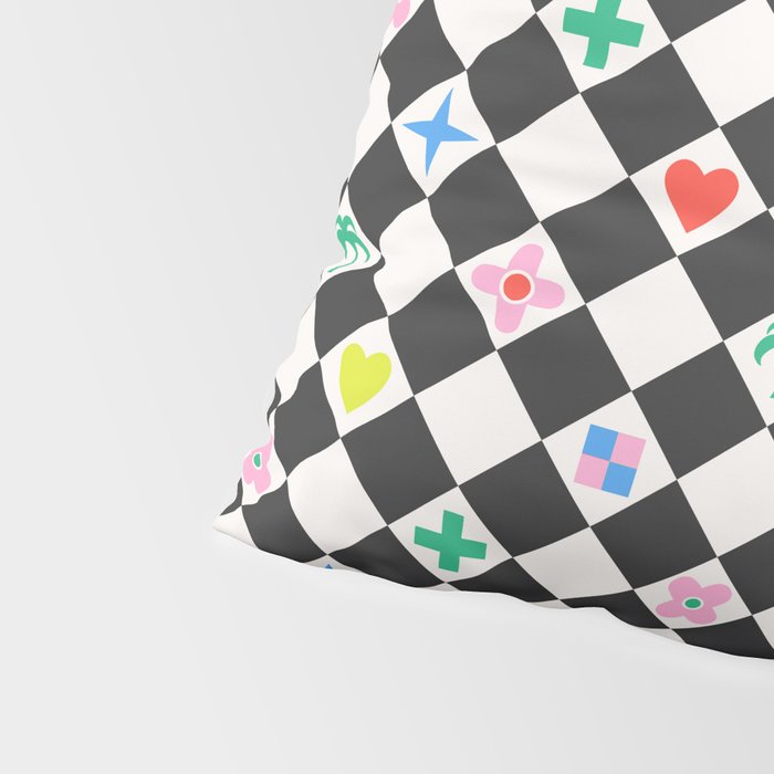 Tropical Vacation Symbols Black and White Harlequin Diamond Grid Pillow Sham Gallery Image 4