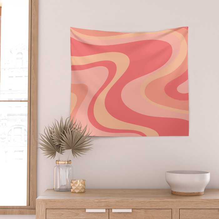 Peach Pink Abstract Trippy Dream Pattern Wall Tapestry Gallery Image 2