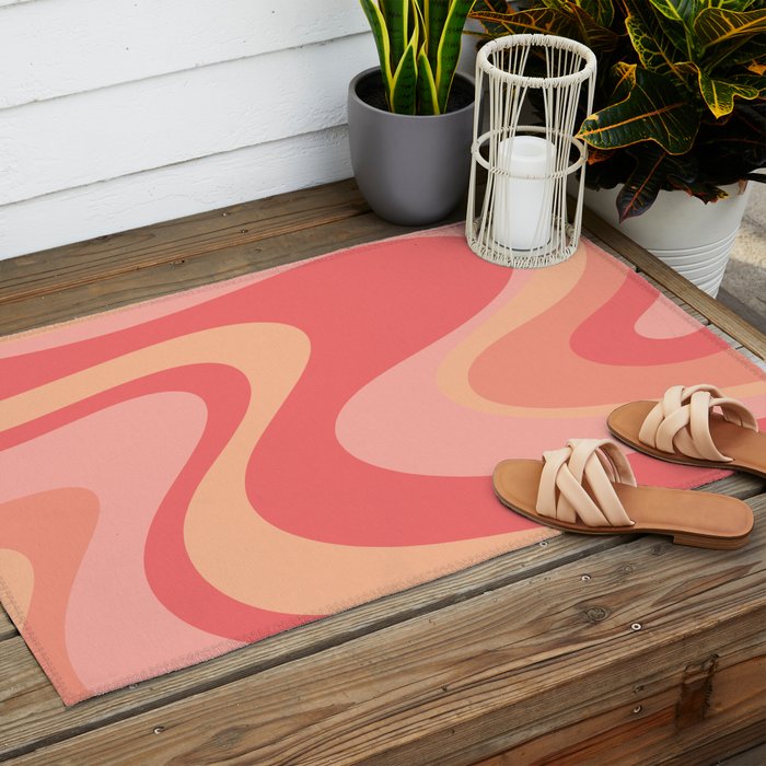Peach Pink Abstract Trippy Dream Pattern Outdoor Rug Gallery Image 2