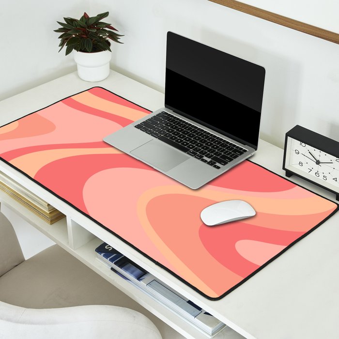 Peach Pink Abstract Trippy Dream Pattern Desk Mat Gallery Image 2