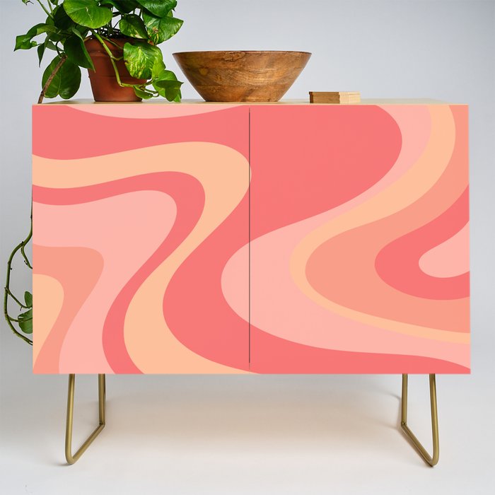 Peach Pink Abstract Trippy Dream Pattern Credenza Gallery Image 1