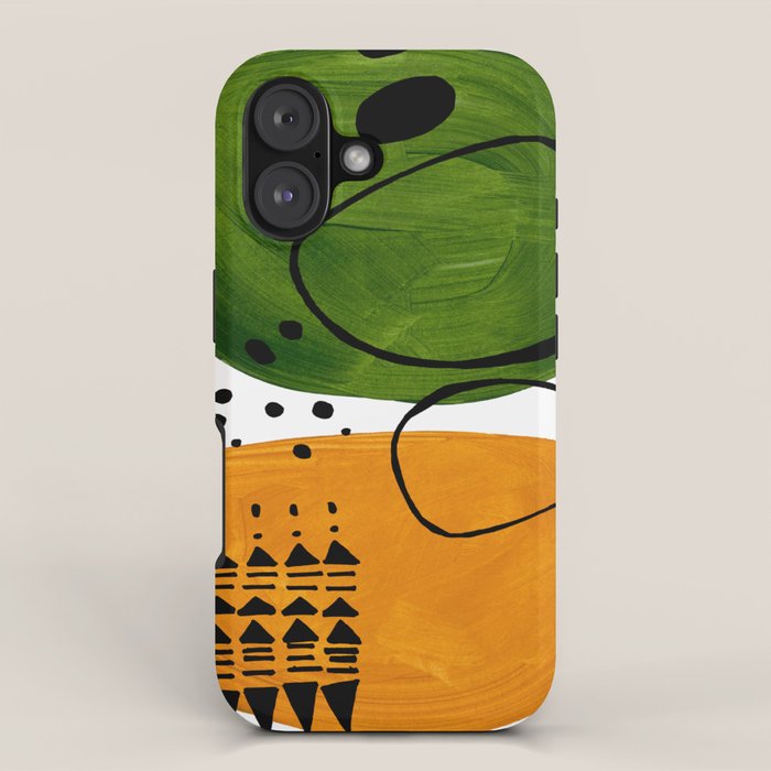 Modern Mid Century Fun Colorful Abstract Minimalist Painting Olive Green Yellow Ochre Buns iPhone Case Gallery Image 1