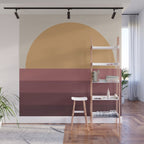 Minimal Retro Sunset Sunrise - Burgundy Ruby Red Wall Mural Gallery Image 1