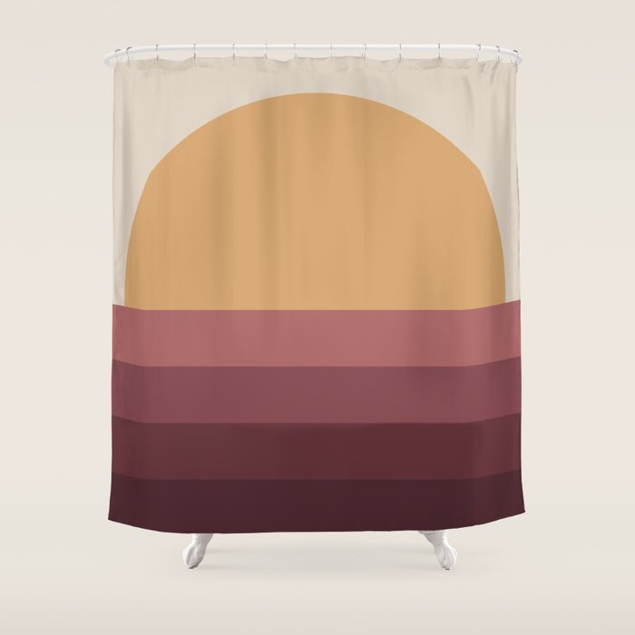 Minimal Retro Sunset Sunrise - Burgundy Ruby Red Shower Curtain Gallery Image 1
