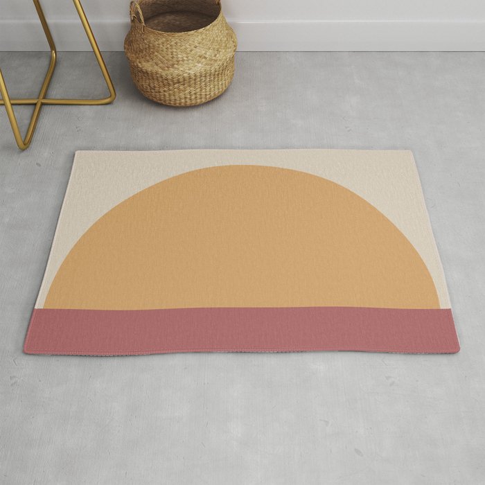 Minimal Retro Sunset Sunrise - Burgundy Ruby Red Rug Gallery Image 1