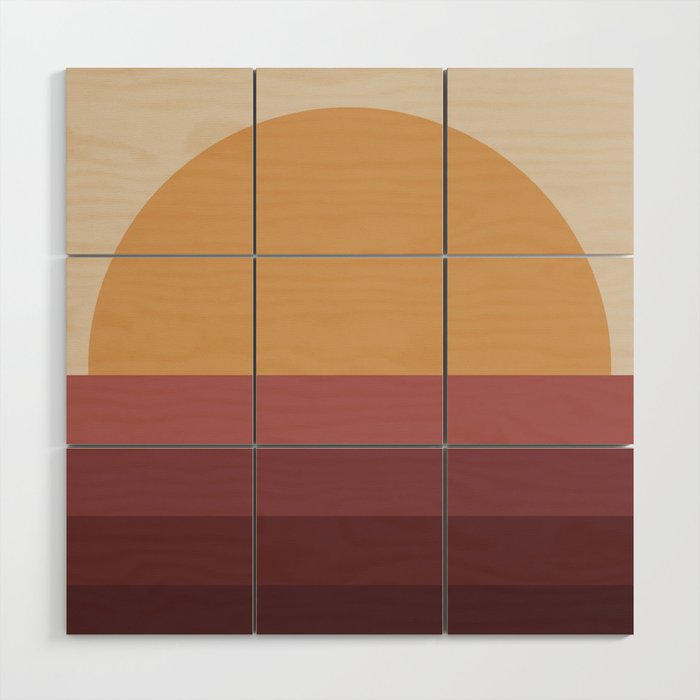 Minimal Retro Sunset Sunrise - Burgundy Ruby Red Wood Wall Art Gallery Image 1