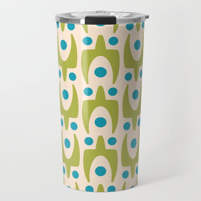 Mid Century Modern Scandinavian Abstract 152 Turquoise and Chartreuse Travel Mug Gallery Image 1