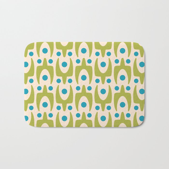Mid Century Modern Scandinavian Abstract 152 Turquoise and Chartreuse Bath Mat Gallery Image 1