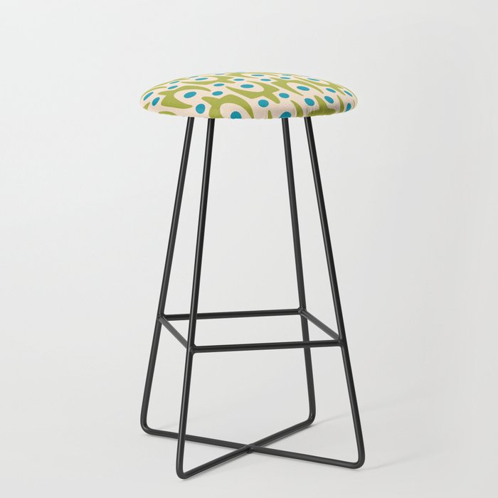 Mid Century Modern Scandinavian Abstract 152 Turquoise and Chartreuse Stool Gallery Image 1