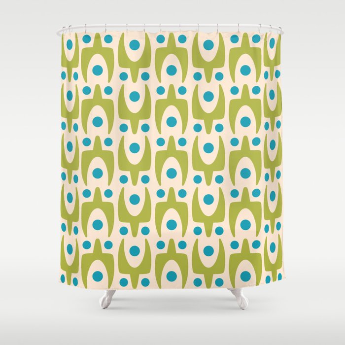 Mid Century Modern Scandinavian Abstract 152 Turquoise and Chartreuse Shower Curtain Gallery Image 1