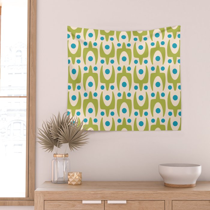 Mid Century Modern Scandinavian Abstract 152 Turquoise and Chartreuse Wall Tapestry Gallery Image 2