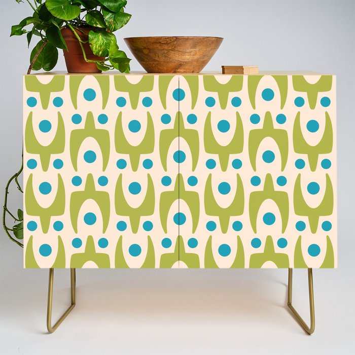 Mid Century Modern Scandinavian Abstract 152 Turquoise and Chartreuse Credenza Gallery Image 1