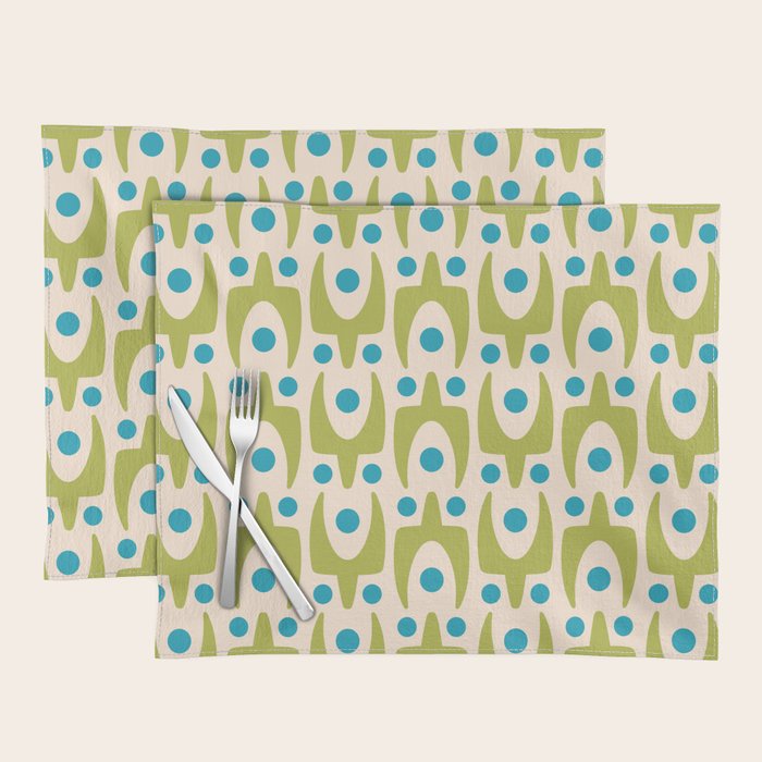 Mid Century Modern Scandinavian Abstract 152 Turquoise and Chartreuse Placemat Gallery Image 1
