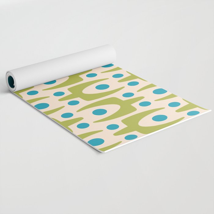 Mid Century Modern Scandinavian Abstract 152 Turquoise and Chartreuse Yoga Mat Gallery Image 2