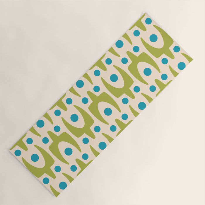 Mid Century Modern Scandinavian Abstract 152 Turquoise and Chartreuse Yoga Mat Gallery Image 1
