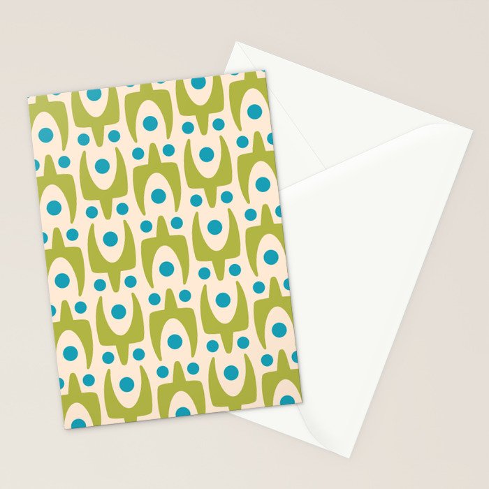 Mid Century Modern Scandinavian Abstract 152 Turquoise and Chartreuse Stationery Card Gallery Image 2