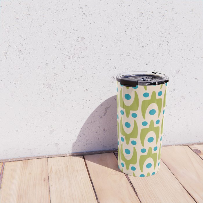 Mid Century Modern Scandinavian Abstract 152 Turquoise and Chartreuse Travel Mug Gallery Image 4