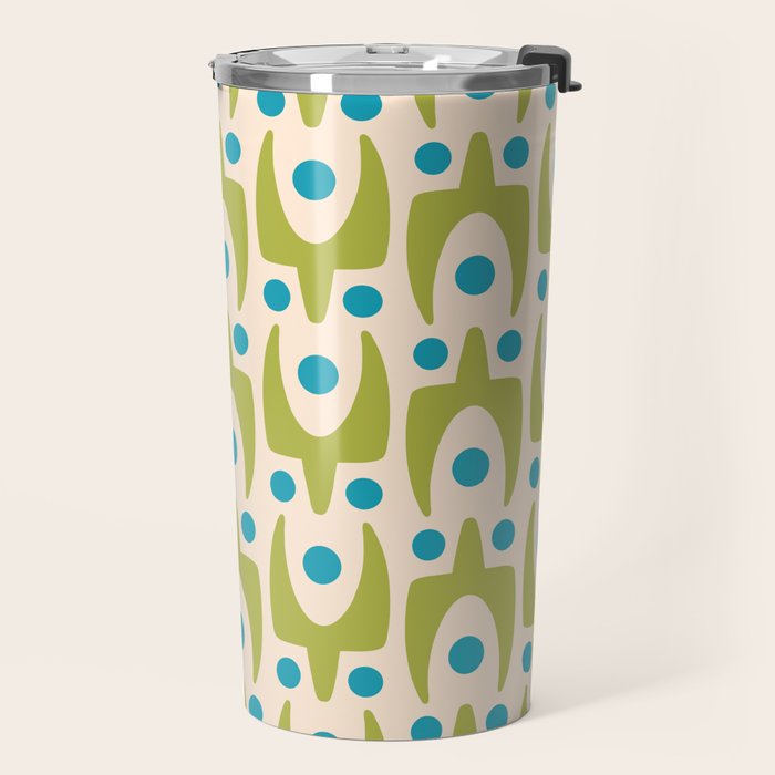 Mid Century Modern Scandinavian Abstract 152 Turquoise and Chartreuse Travel Mug Gallery Image 2