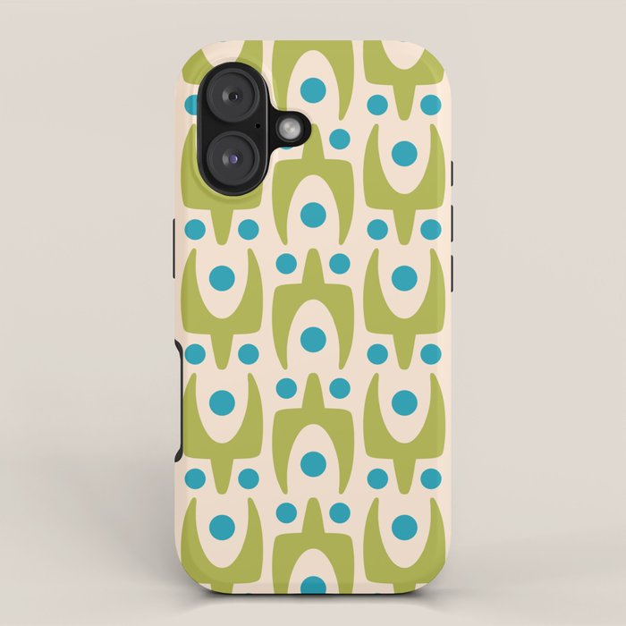 Mid Century Modern Scandinavian Abstract 152 Turquoise and Chartreuse iPhone Case Gallery Image 1