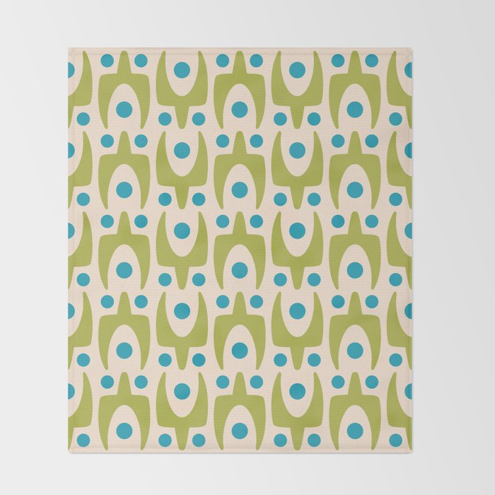 Mid Century Modern Scandinavian Abstract 152 Turquoise and Chartreuse Throw Blanket Gallery Image 2