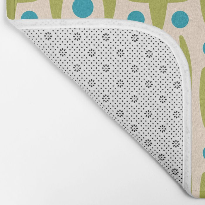 Mid Century Modern Scandinavian Abstract 152 Turquoise and Chartreuse Bath Mat Gallery Image 2