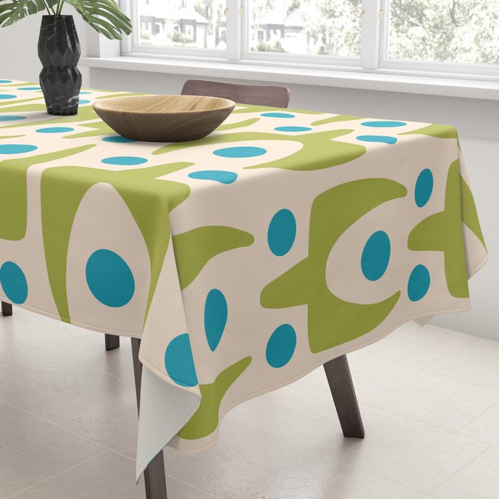 Mid Century Modern Scandinavian Abstract 152 Turquoise and Chartreuse Tablecloth Gallery Image 3