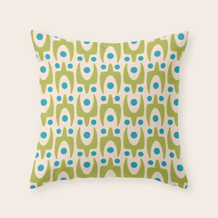 Mid Century Modern Scandinavian Abstract 152 Turquoise and Chartreuse Throw Pillow Gallery Image 6