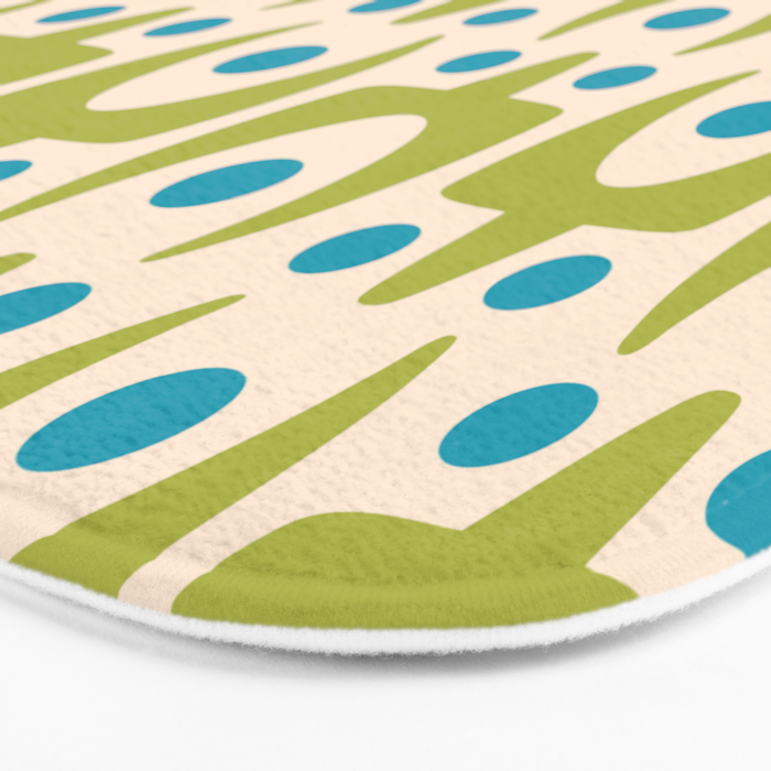 Mid Century Modern Scandinavian Abstract 152 Turquoise and Chartreuse Bath Mat Gallery Image 3