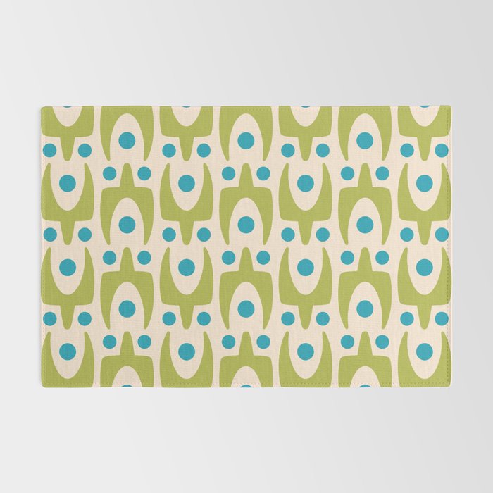 Mid Century Modern Scandinavian Abstract 152 Turquoise and Chartreuse Rug Gallery Image 2