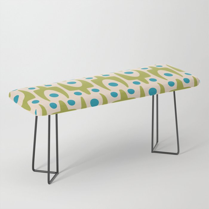 Mid Century Modern Scandinavian Abstract 152 Turquoise and Chartreuse Bench Gallery Image 1